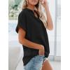 imageWomens Button Down Casual Shirts Cotton Short Sleeve Blouses Solid Summer Tops with PocketBlack