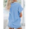 imageWomens Button Down Casual Shirts Cotton Short Sleeve Blouses Solid Summer Tops with PocketBlue