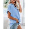 imageWomens Button Down Casual Shirts Cotton Short Sleeve Blouses Solid Summer Tops with PocketBlue