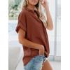 imageWomens Button Down Casual Shirts Cotton Short Sleeve Blouses Solid Summer Tops with PocketBrick Red