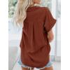 imageWomens Button Down Casual Shirts Cotton Short Sleeve Blouses Solid Summer Tops with PocketBrick Red