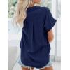 imageWomens Button Down Casual Shirts Cotton Short Sleeve Blouses Solid Summer Tops with PocketNavy Blue