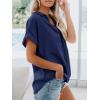 imageWomens Button Down Casual Shirts Cotton Short Sleeve Blouses Solid Summer Tops with PocketNavy Blue