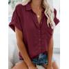 imageWomens Button Down Casual Shirts Cotton Short Sleeve Blouses Solid Summer Tops with PocketRed Wine