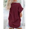 imageWomens Button Down Casual Shirts Cotton Short Sleeve Blouses Solid Summer Tops with PocketRed Wine