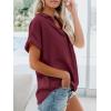 imageWomens Button Down Casual Shirts Cotton Short Sleeve Blouses Solid Summer Tops with PocketRed Wine