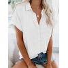 imageWomens Button Down Casual Shirts Cotton Short Sleeve Blouses Solid Summer Tops with PocketWhite