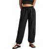 imageWomens Cargo Pants Water Resistant Lightweight Drawstring Hiking Joggers Base Jump Parachute PantsBlack