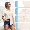 imageWomens Casual Cotton Linen Button Down Short Sleeve Shirts Solid Summer Beach Blouses Tops with PocketApricot