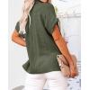 imageWomens Casual Cotton Linen Button Down Short Sleeve Shirts Solid Summer Beach Blouses Tops with PocketArmy Green