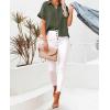 imageWomens Casual Cotton Linen Button Down Short Sleeve Shirts Solid Summer Beach Blouses Tops with PocketArmy Green