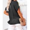 imageWomens Casual Cotton Linen Button Down Short Sleeve Shirts Solid Summer Beach Blouses Tops with PocketBlack