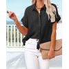 imageWomens Casual Cotton Linen Button Down Short Sleeve Shirts Solid Summer Beach Blouses Tops with PocketBlack