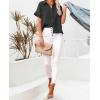 imageWomens Casual Cotton Linen Button Down Short Sleeve Shirts Solid Summer Beach Blouses Tops with PocketBlack
