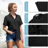 imageWomens Casual Cotton Linen Button Down Short Sleeve Shirts Solid Summer Beach Blouses Tops with PocketBlack