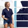 imageWomens Casual Cotton Linen Button Down Short Sleeve Shirts Solid Summer Beach Blouses Tops with PocketNavy Blue