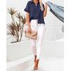 imageWomens Casual Cotton Linen Button Down Short Sleeve Shirts Solid Summer Beach Blouses Tops with PocketNavy Blue