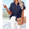 imageWomens Casual Cotton Linen Button Down Short Sleeve Shirts Solid Summer Beach Blouses Tops with PocketNavy Blue