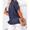 imageWomens Casual Cotton Linen Button Down Short Sleeve Shirts Solid Summer Beach Blouses Tops with PocketNavy Blue