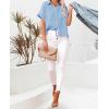 imageWomens Casual Cotton Linen Button Down Short Sleeve Shirts Solid Summer Beach Blouses Tops with PocketSky Blue