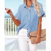 imageWomens Casual Cotton Linen Button Down Short Sleeve Shirts Solid Summer Beach Blouses Tops with PocketSky Blue