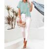 imageWomens Casual Cotton Linen Button Down Short Sleeve Shirts Solid Summer Beach Blouses Tops with PocketTeal