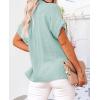 imageWomens Casual Cotton Linen Button Down Short Sleeve Shirts Solid Summer Beach Blouses Tops with PocketTeal