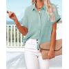 imageWomens Casual Cotton Linen Button Down Short Sleeve Shirts Solid Summer Beach Blouses Tops with PocketTeal