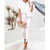 imageWomens Casual Cotton Linen Button Down Short Sleeve Shirts Solid Summer Beach Blouses Tops with PocketWhite