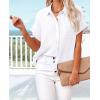 imageWomens Casual Cotton Linen Button Down Short Sleeve Shirts Solid Summer Beach Blouses Tops with PocketWhite