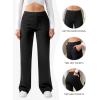 imageWomens Casual High Waist Straight Leg Pants Stretchy Button Business Dress Work Pocket TrousersBlack