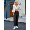 imageWomens Casual High Waist Straight Leg Pants Stretchy Button Business Dress Work Pocket TrousersBlack
