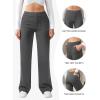 imageWomens Casual High Waist Straight Leg Pants Stretchy Button Business Dress Work Pocket TrousersDark Grey