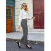 imageWomens Casual High Waist Straight Leg Pants Stretchy Button Business Dress Work Pocket TrousersDark Grey