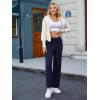 imageWomens Casual High Waist Straight Leg Pants Stretchy Button Business Dress Work Pocket TrousersNavy Blue