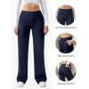 imageWomens Casual High Waist Straight Leg Pants Stretchy Button Business Dress Work Pocket TrousersNavy Blue