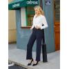 imageWomens Casual High Waist Straight Leg Pants Stretchy Button Business Dress Work Pocket TrousersNavy Blue