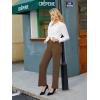 imageWomens Casual High Waist Straight Leg Pants Stretchy Button Business Dress Work Pocket TrousersNew Brown