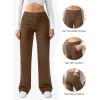 imageWomens Casual High Waist Straight Leg Pants Stretchy Button Business Dress Work Pocket TrousersNew Brown
