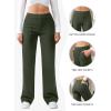imageWomens Casual High Waist Straight Leg Pants Stretchy Button Business Dress Work Pocket TrousersOlivegreen