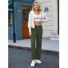 imageWomens Casual High Waist Straight Leg Pants Stretchy Button Business Dress Work Pocket TrousersOlivegreen