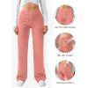 imageWomens Casual High Waist Straight Leg Pants Stretchy Button Business Dress Work Pocket TrousersPink