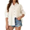 imageWomens Casual Linen Cotton Button Down Long Sleeve Shirts VNeck Collared Work Summer Blouse Tops with PocketsApricot