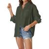 imageWomens Casual Linen Cotton Button Down Long Sleeve Shirts VNeck Collared Work Summer Blouse Tops with PocketsArmy Green