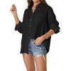 imageWomens Casual Linen Cotton Button Down Long Sleeve Shirts VNeck Collared Work Summer Blouse Tops with PocketsBlack