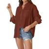 imageWomens Casual Linen Cotton Button Down Long Sleeve Shirts VNeck Collared Work Summer Blouse Tops with PocketsBrick Red