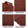 imageWomens Casual Linen Cotton Button Down Long Sleeve Shirts VNeck Collared Work Summer Blouse Tops with PocketsBrick Red