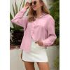 imageWomens Casual Linen Cotton Button Down Long Sleeve Shirts VNeck Collared Work Summer Blouse Tops with PocketsPink