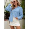 imageWomens Casual Linen Cotton Button Down Long Sleeve Shirts VNeck Collared Work Summer Blouse Tops with PocketsSky Blue