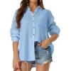 imageWomens Casual Linen Cotton Button Down Long Sleeve Shirts VNeck Collared Work Summer Blouse Tops with PocketsSky Blue